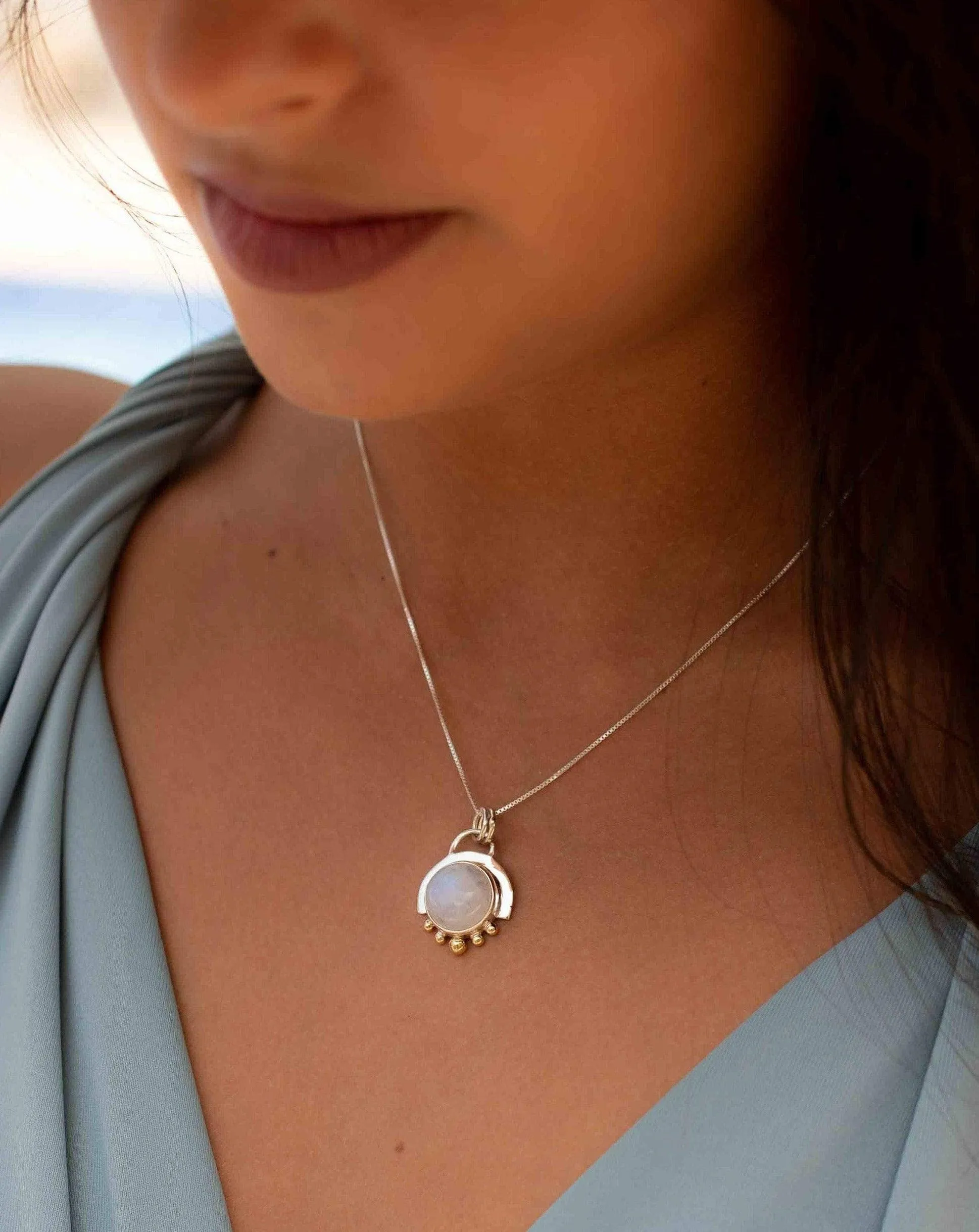 Destiny Pendant ~ Moonstone or Turquoise ~ Sterling Silver and brass  ~MN087