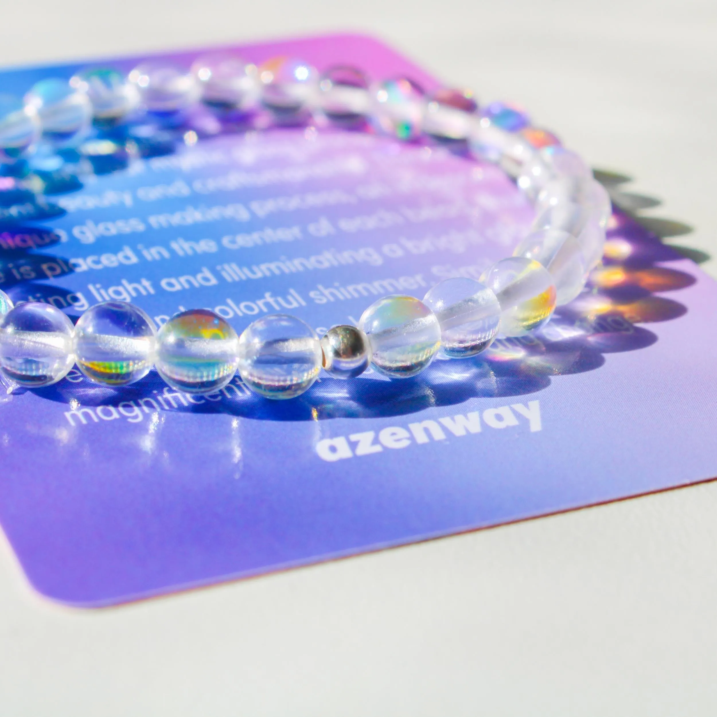 Enchanting Mystic Glass Healing Bracelet  Iridescent 6mm Beads with Hypoallergenic 925 Sterling Silver Bead
