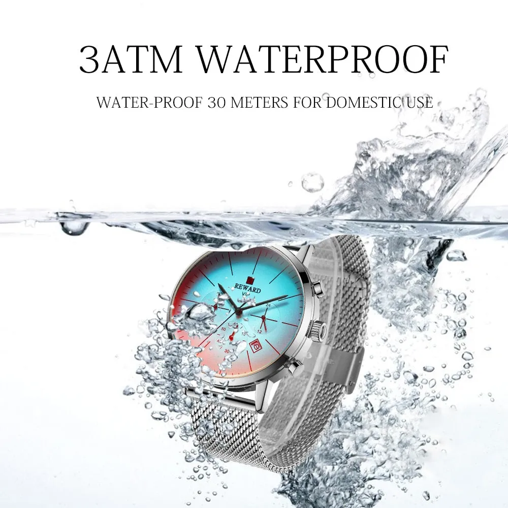 Fashion Color Bright Glass Stainless Steel Men's Wrist Watch