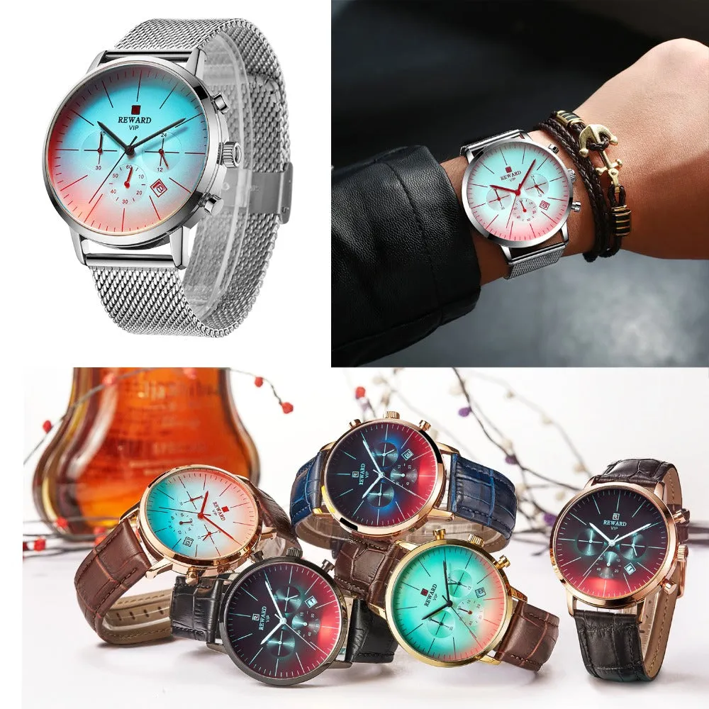 Fashion Color Bright Glass Stainless Steel Men's Wrist Watch