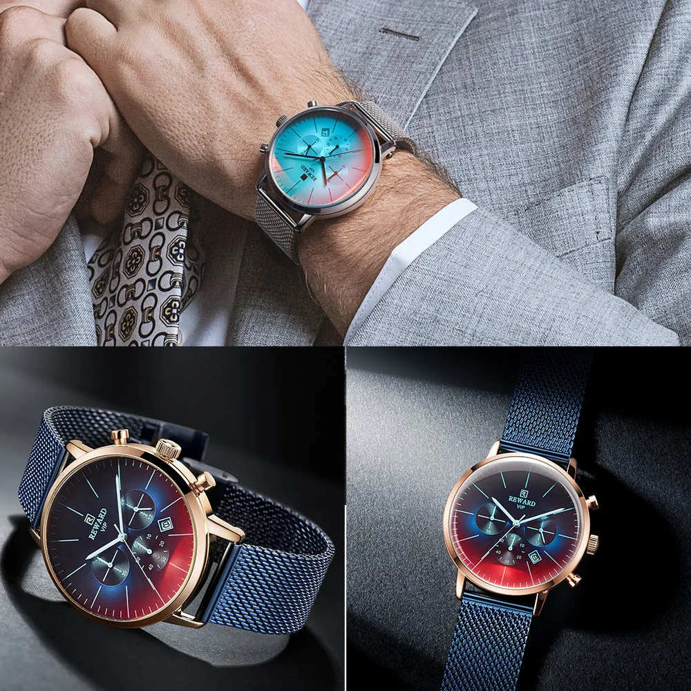 Fashion Color Bright Glass Stainless Steel Men's Wrist Watch