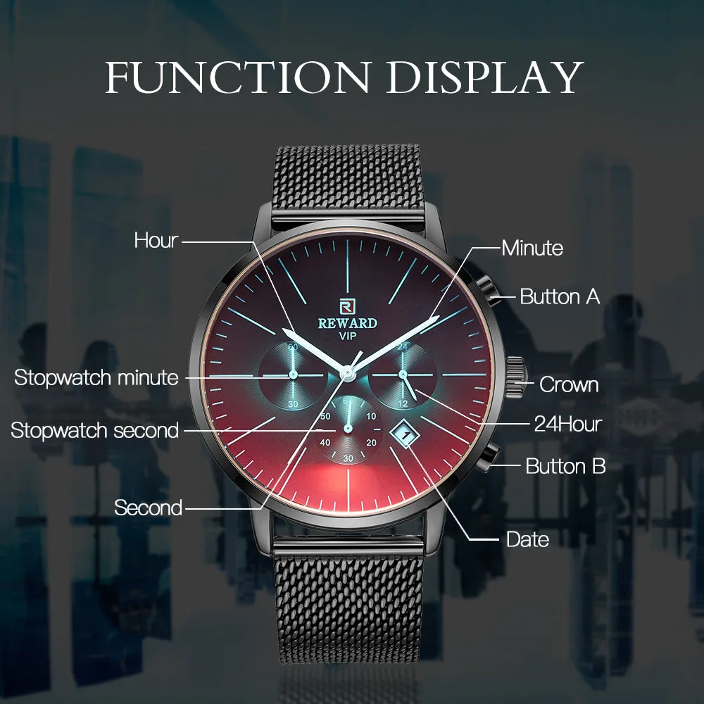 Fashion Color Bright Glass Stainless Steel Men's Wrist Watch