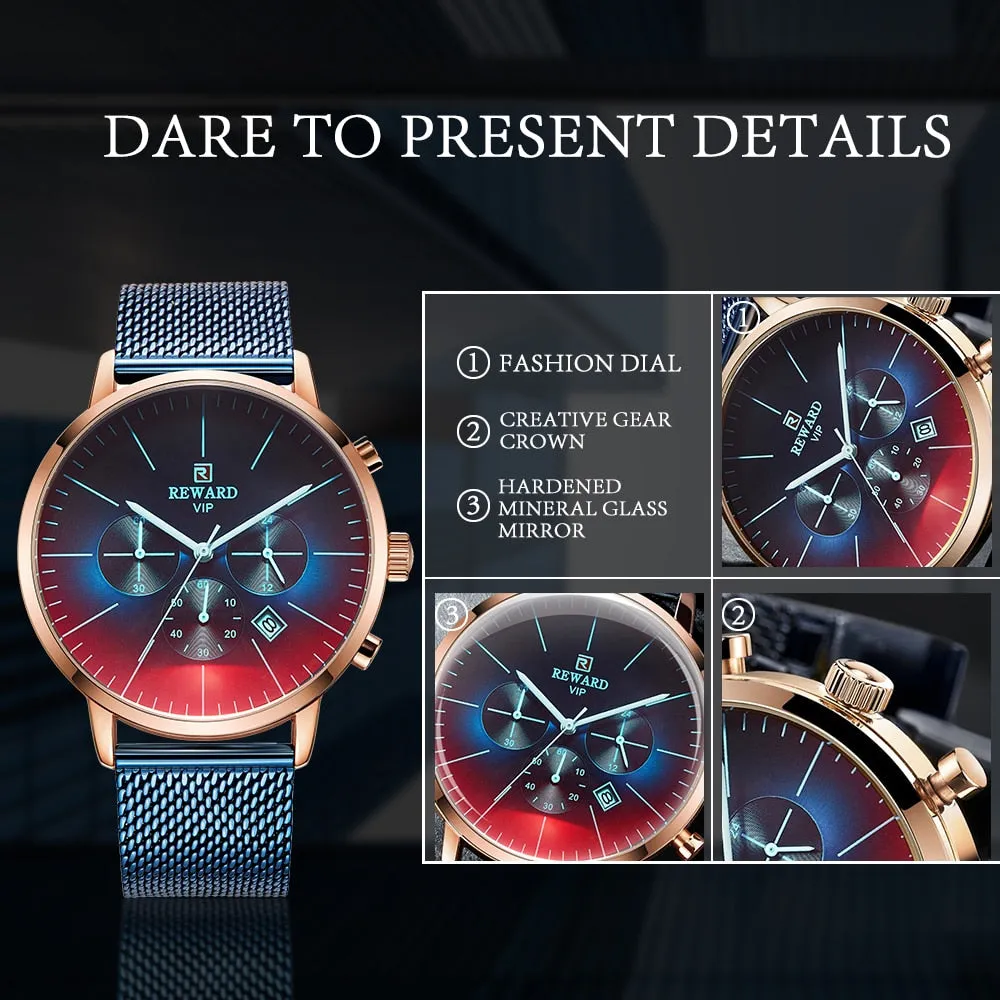 Fashion Color Bright Glass Stainless Steel Men's Wrist Watch