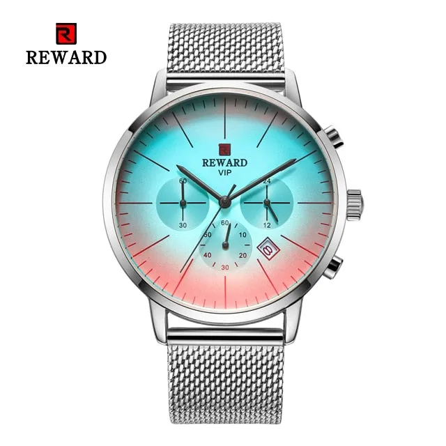 Fashion Color Bright Glass Stainless Steel Men's Wrist Watch