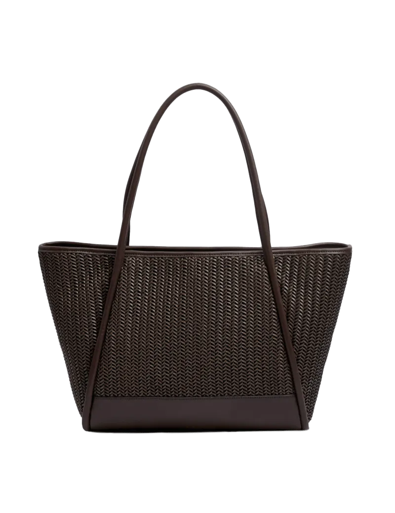 Faux Leather Woven Structured Tote Bag