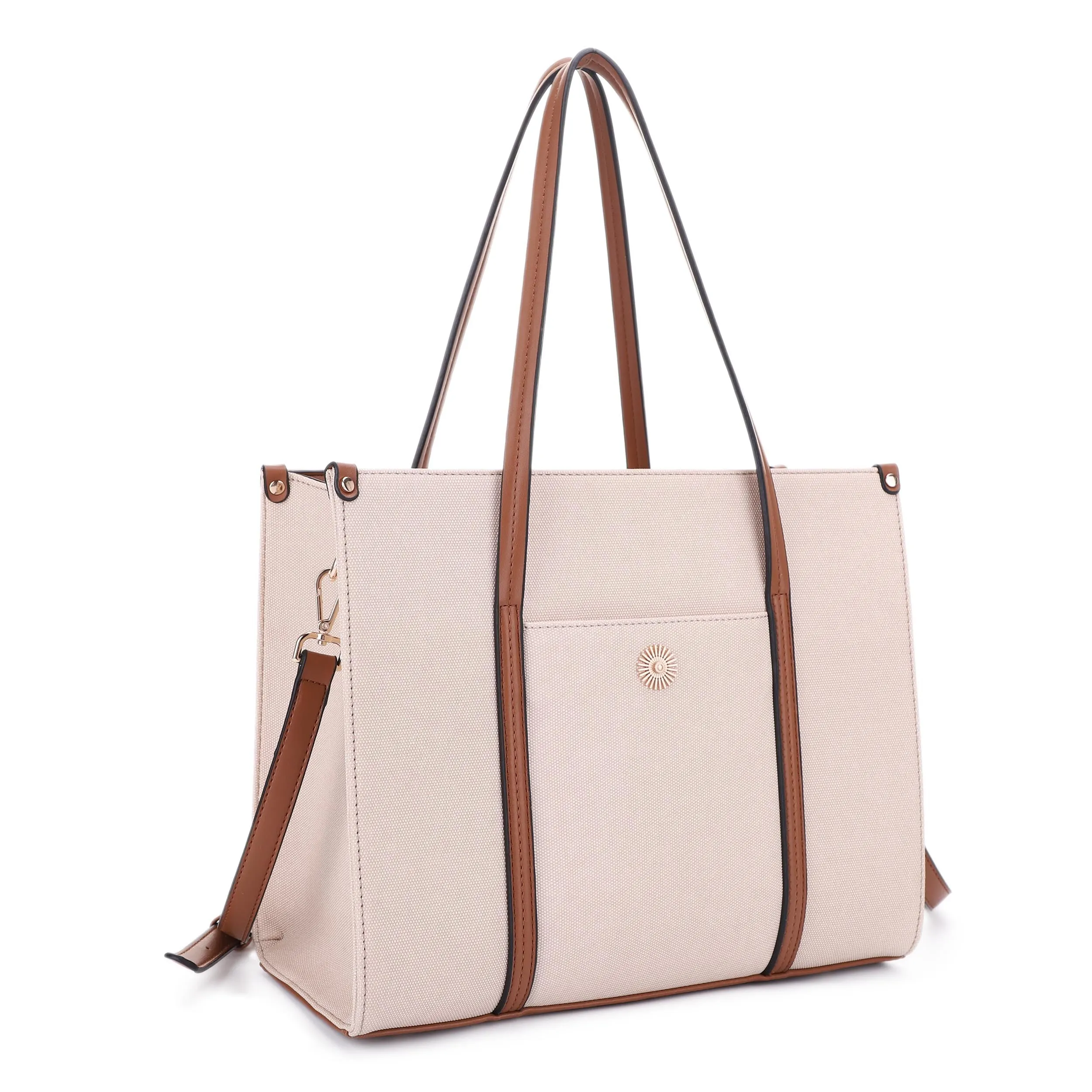 FC20579 Hardware Emblem Two Tone Structured Tote