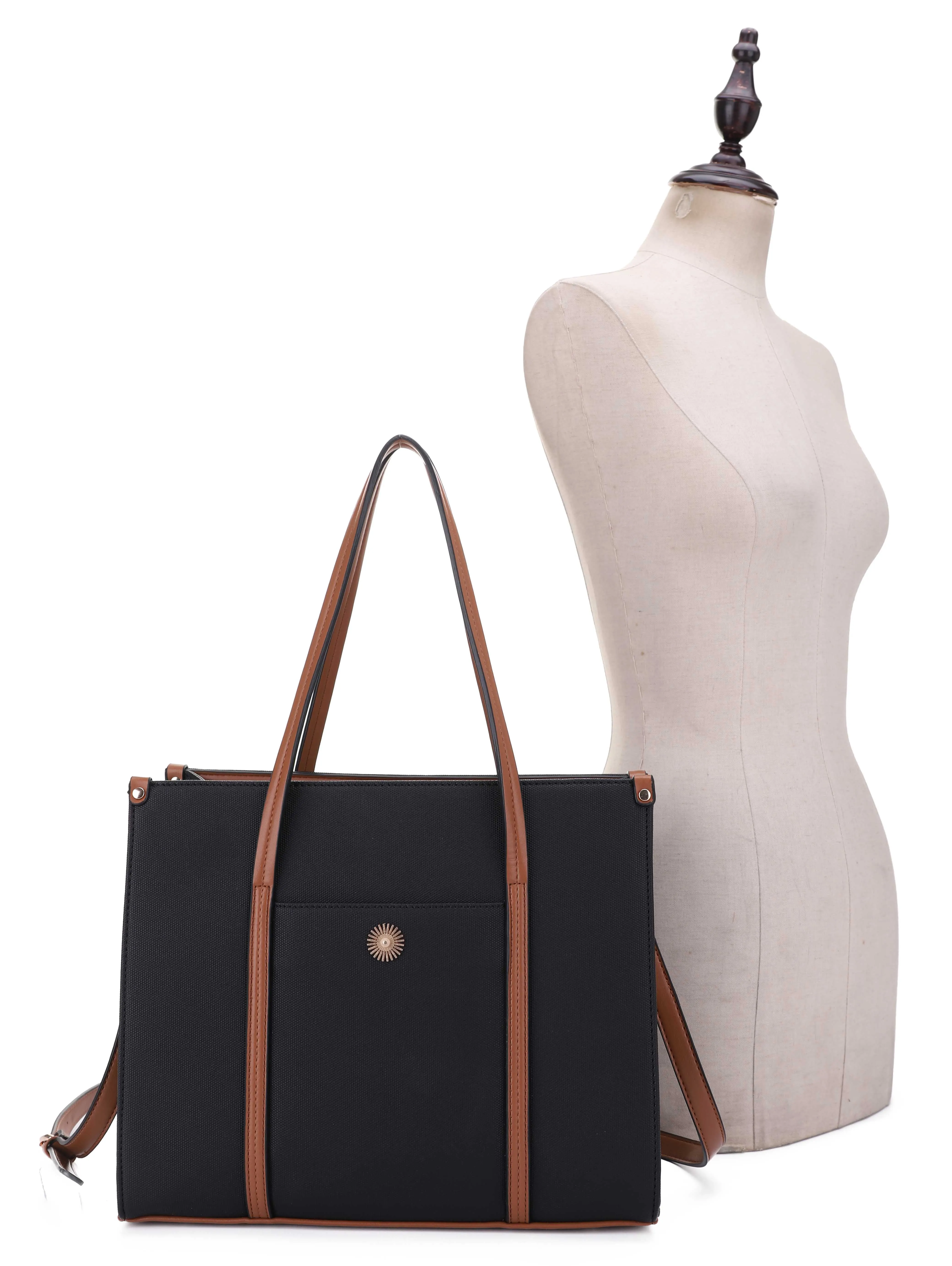 FC20579 Hardware Emblem Two Tone Structured Tote