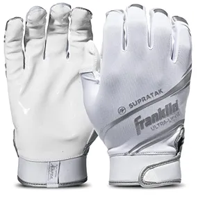 Franklin Sports Supratak Football Receiver Gloves - White/Chrome - Adult X-Large