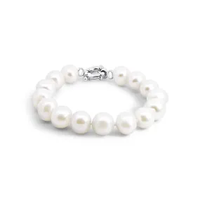 Freshwater White Pearl Bracelet With Silver Bolt Ring Clasp