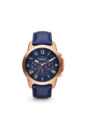 fs4835p grant chronograph navy leather watch by fossil -For Men
