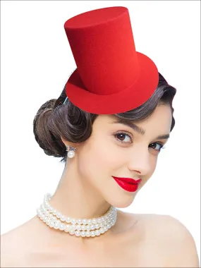 Girls Wool Mini Top Hat Fascinator (Black And Red)
