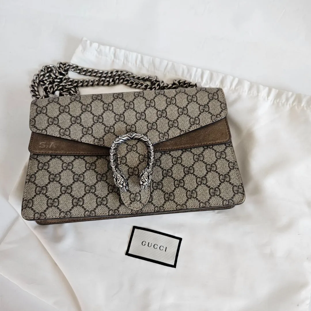 Gucci Beige GG Supreme Canvas and Suede Dionysus Shoulder Bag