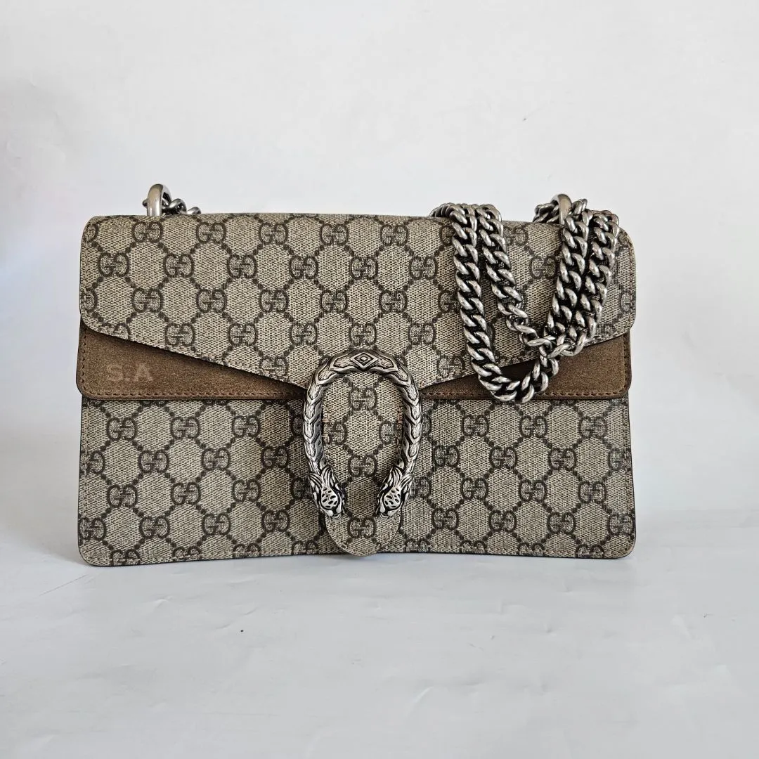 Gucci Beige GG Supreme Canvas and Suede Dionysus Shoulder Bag