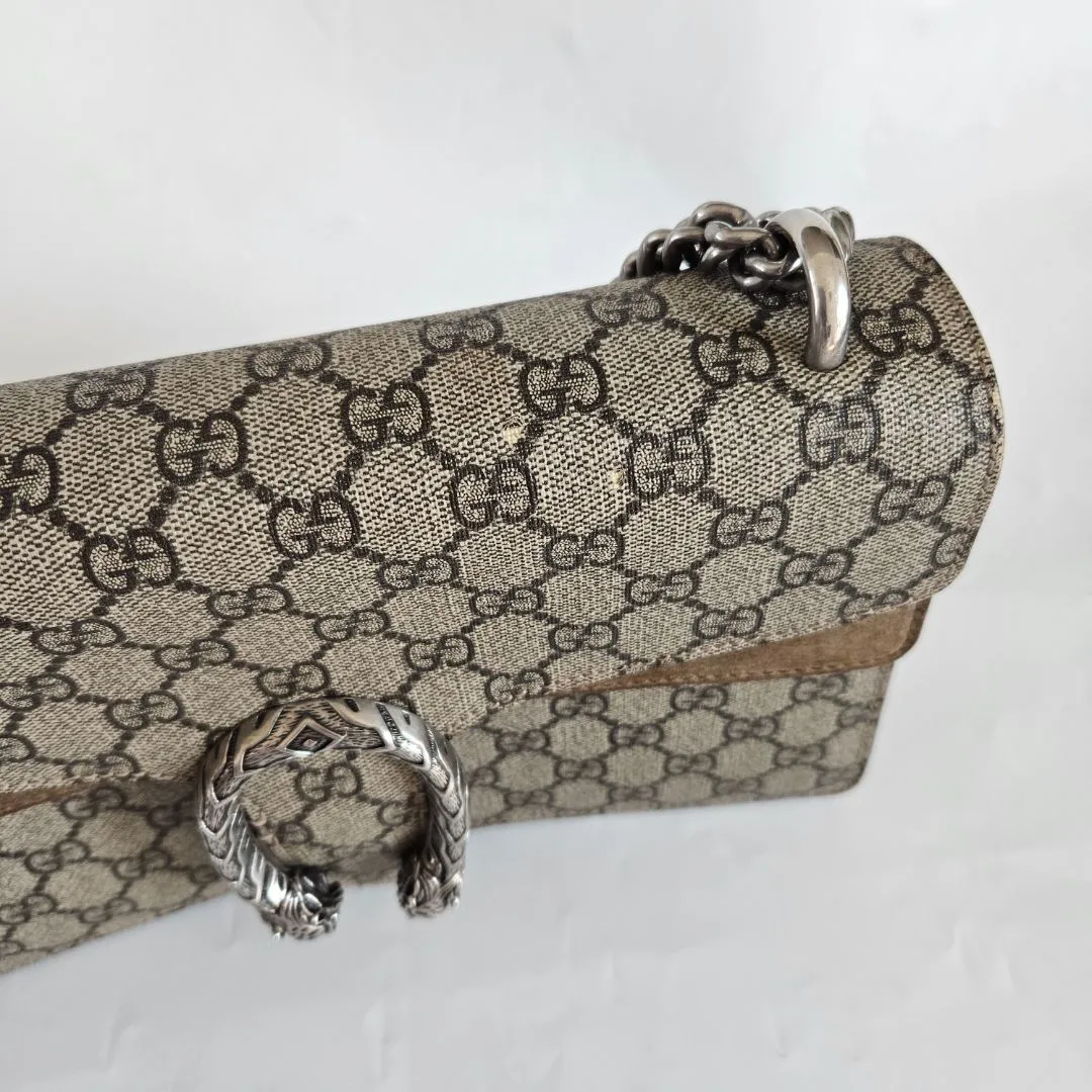 Gucci Beige GG Supreme Canvas and Suede Dionysus Shoulder Bag