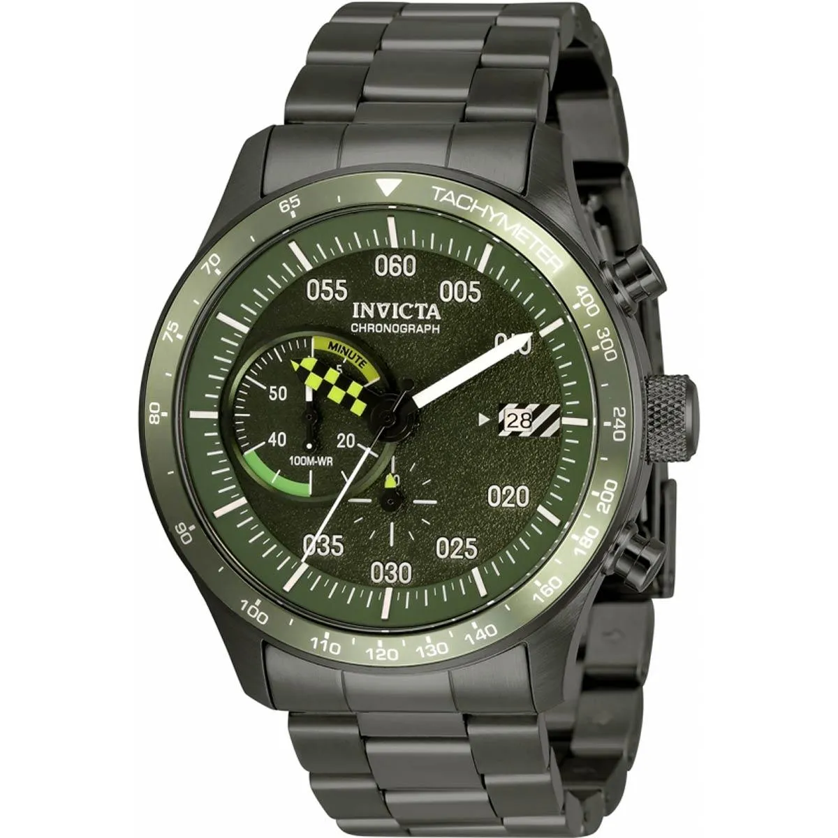 Invicta Men's Chronograph Watch - Speedway Quartz Green Dial Gunmetal Bracelet | 34059