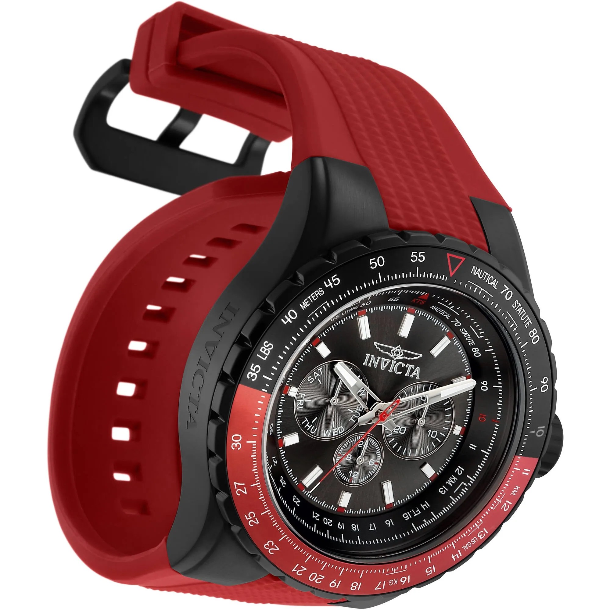 Invicta Men's Watch - Aviator Quartz Chrono Black Dial Red Silicone Strap | 33039