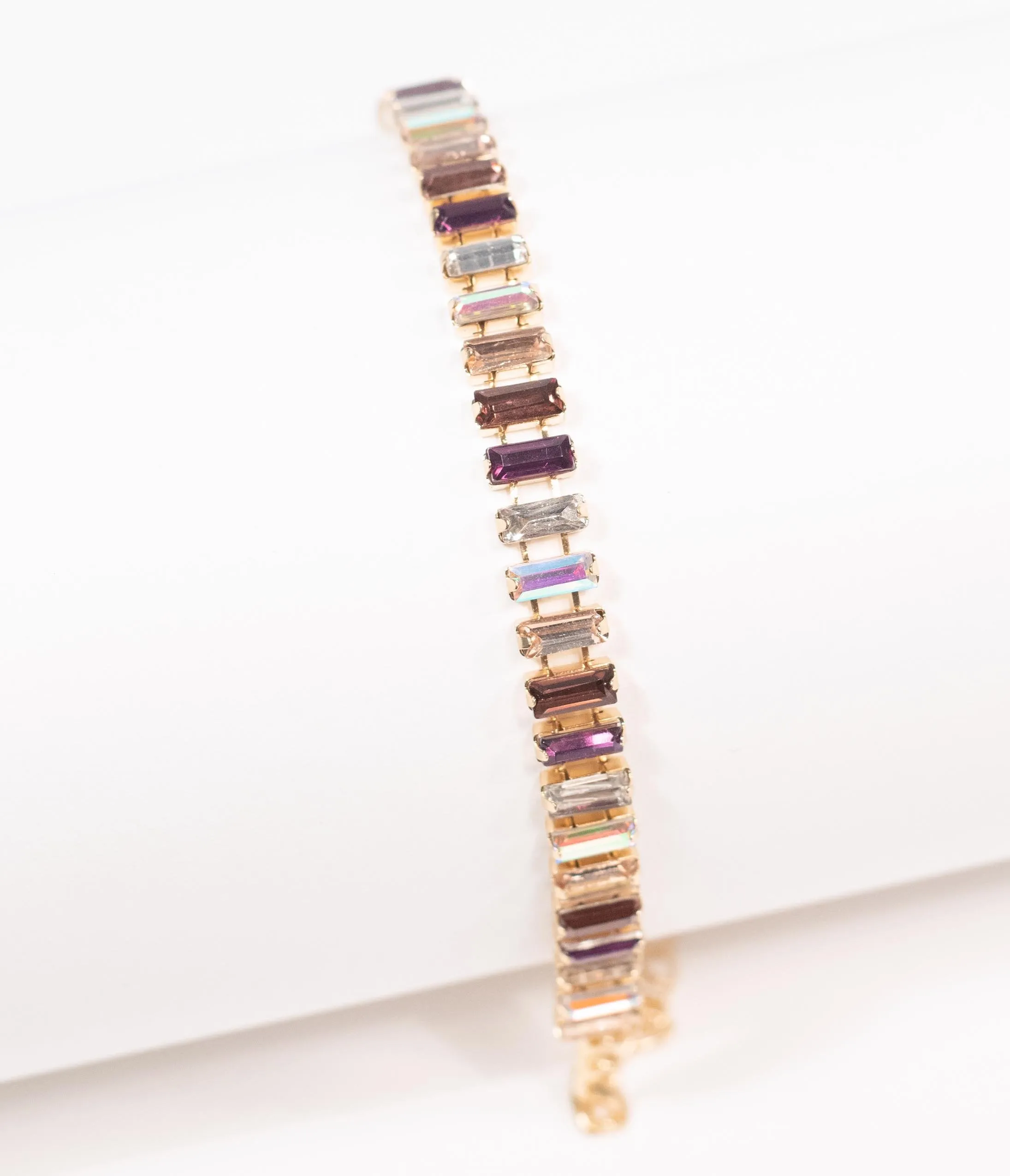 Iridescent Rhinestone Gold Metal Bracelet