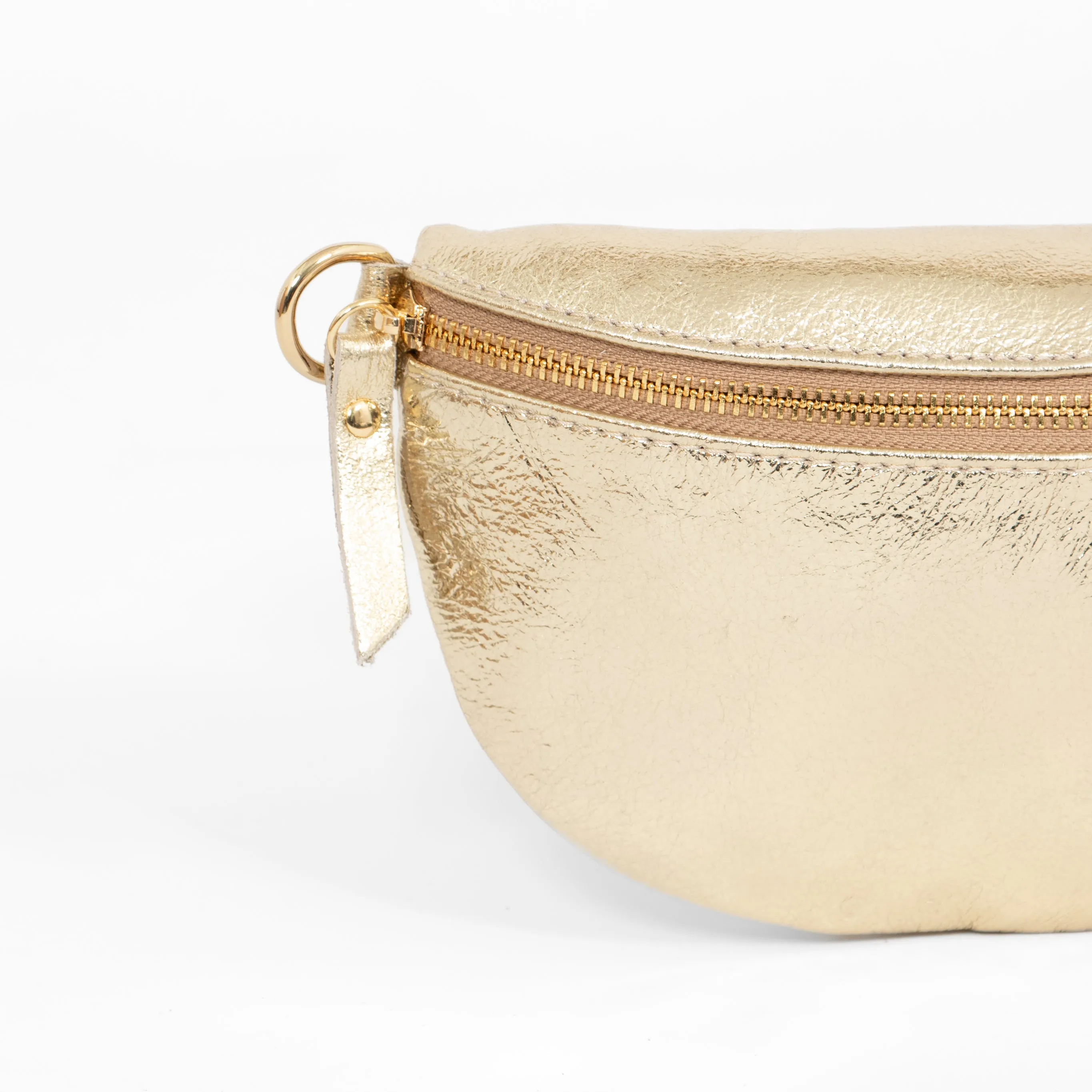Jasmine Italian Leather Half Moon Crossbody Bag - Gold, Metallic