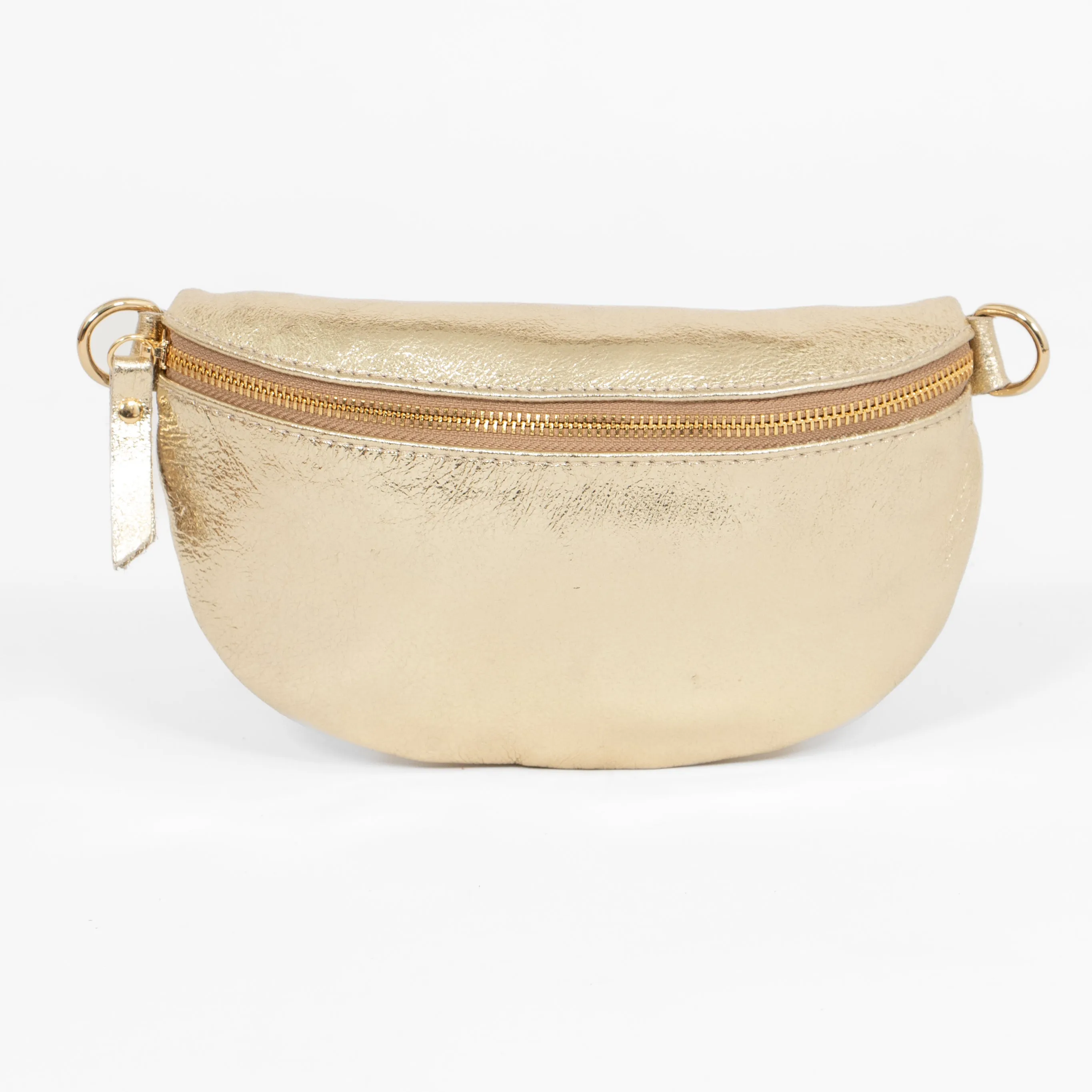 Jasmine Italian Leather Half Moon Crossbody Bag - Gold, Metallic