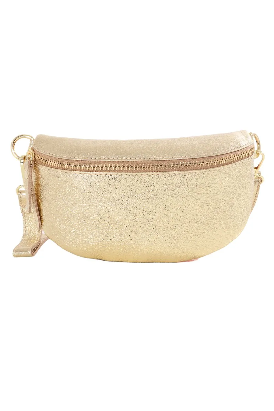 Jasmine Italian Leather Half Moon Crossbody Bag - Gold, Metallic