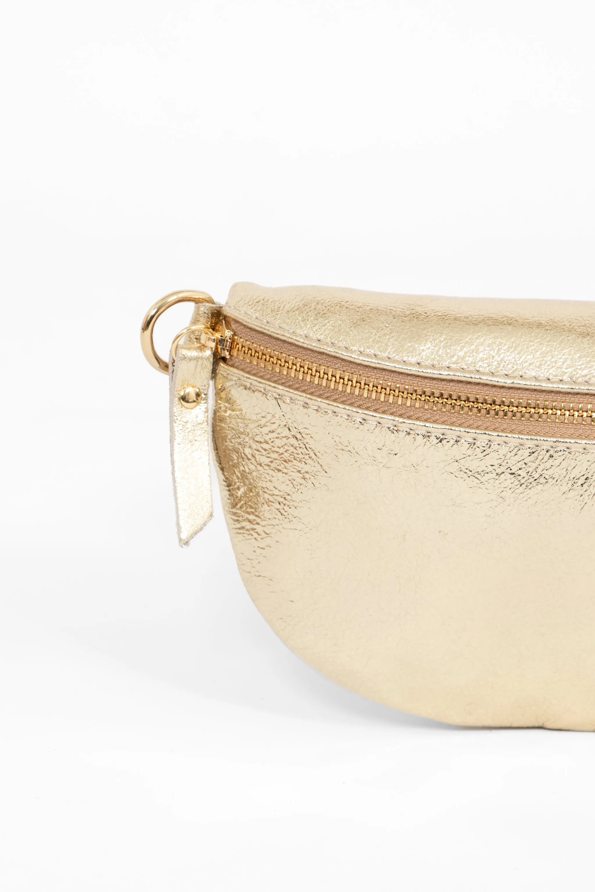 Jasmine Italian Leather Half Moon Crossbody Bag - Gold, Metallic