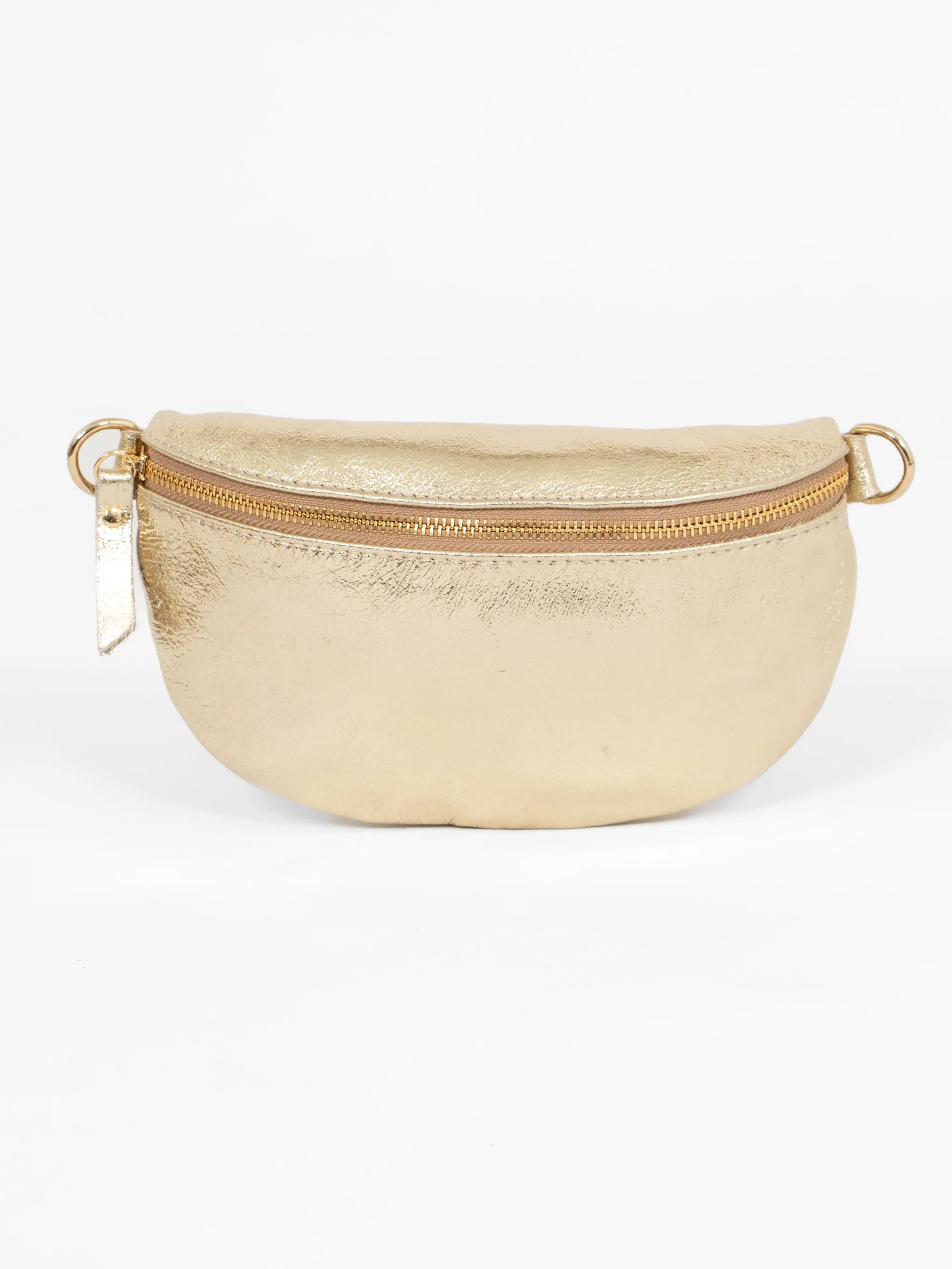 Jasmine Italian Leather Half Moon Crossbody Bag - Gold, Metallic