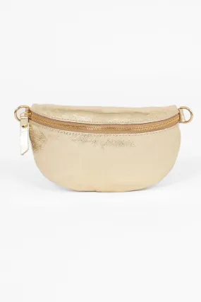 Jasmine Italian Leather Half Moon Crossbody Bag - Gold, Metallic