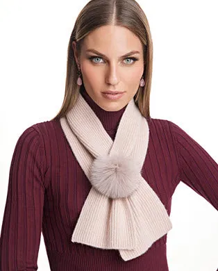 Knitted Wool Blend Scarf & Fox Trim Hat *Two Piece Set*