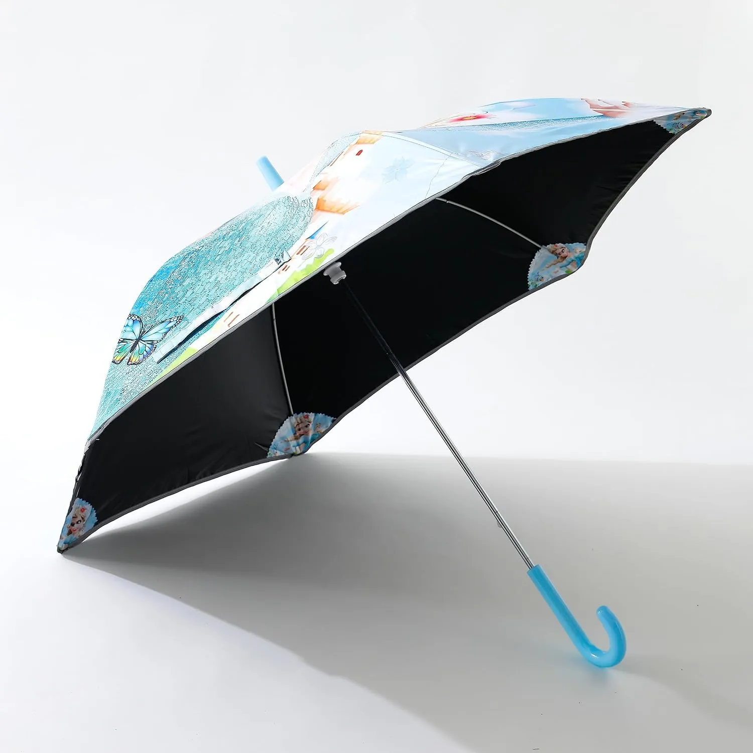 Kuber Industries Disney Frozen Print Umbrella For Kids|Automatic Umbrella For Rain-Pack of 6 (Sky Blue)