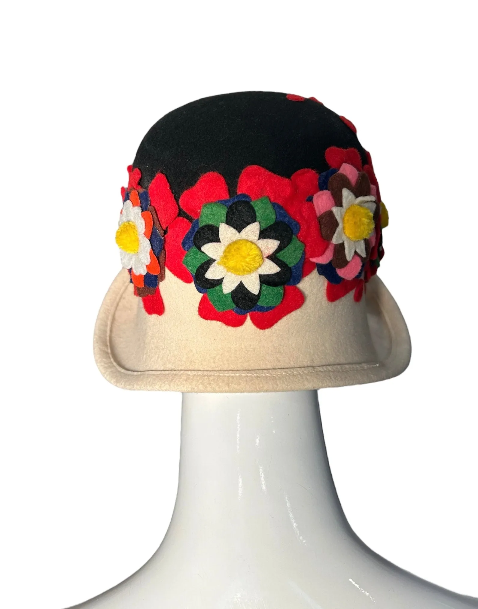 Lancaster 60s Wool Felt Floral Collage Cap Hat