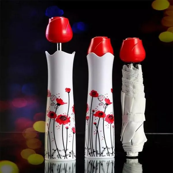 Lightweight Folding Umbrella with Creative Rose Case