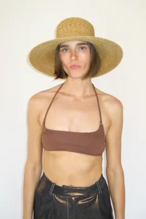 Medium Brim Flat Top Hat in Sand Straw
