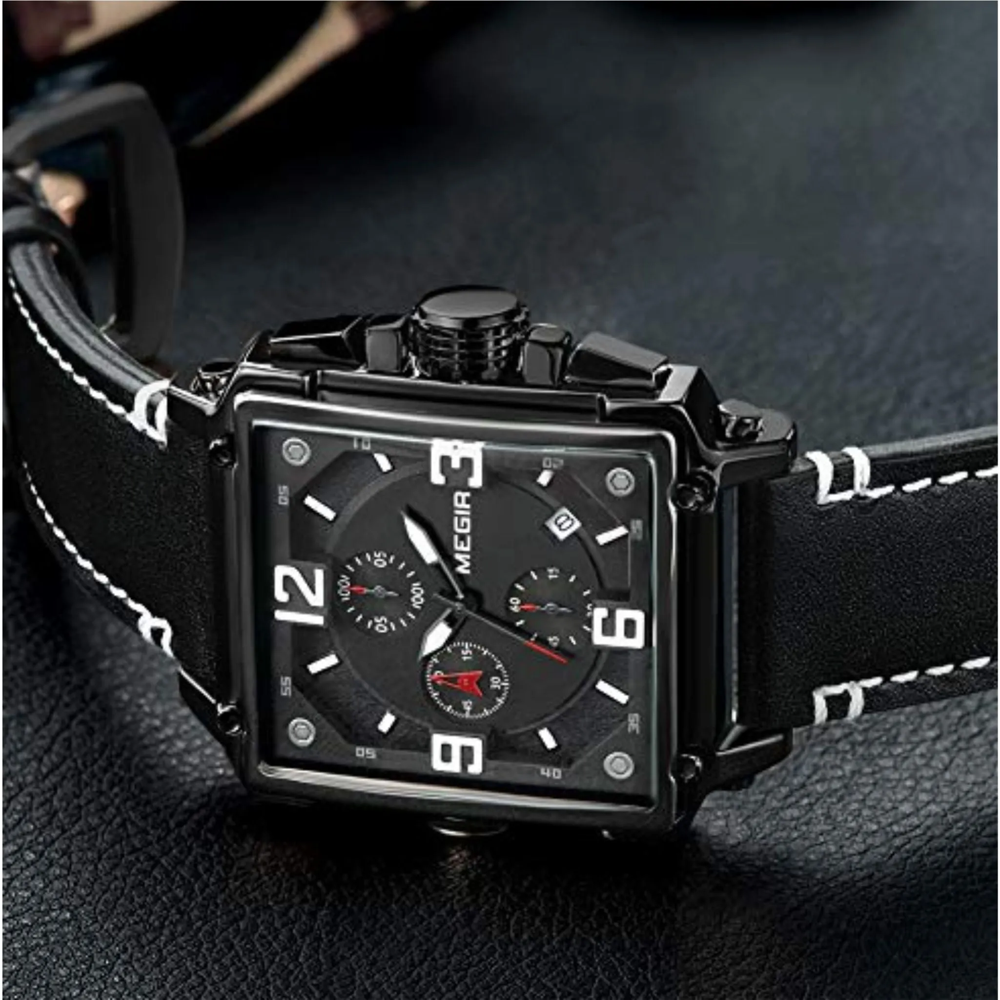 Megir Men's Analogue Army Military Chronograph Luminous Quartz Watch - Black