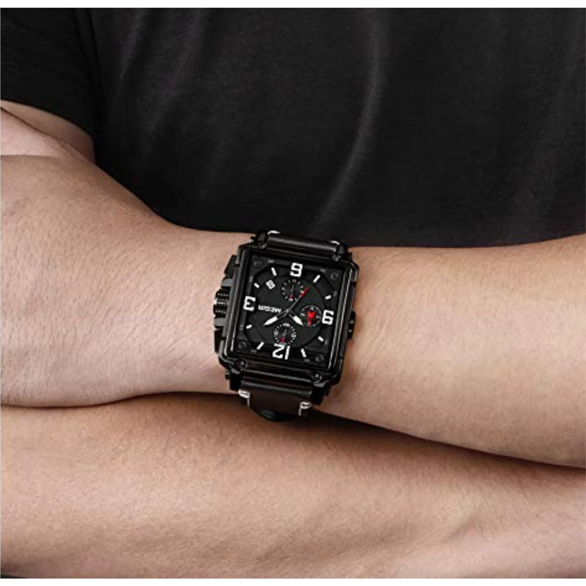 Megir Men's Analogue Army Military Chronograph Luminous Quartz Watch - Black