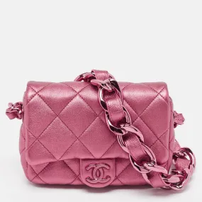 Metallic Pink Quilted Leather Mini Flap Bag