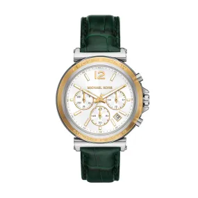 Michael Kors Leather Analog White Dial Women's Watch-Mk7498, Band Color:Green
