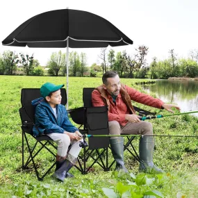 NNECW Folding Camping Loveseat  with Removable Umbrella & Cupholder for Picnic