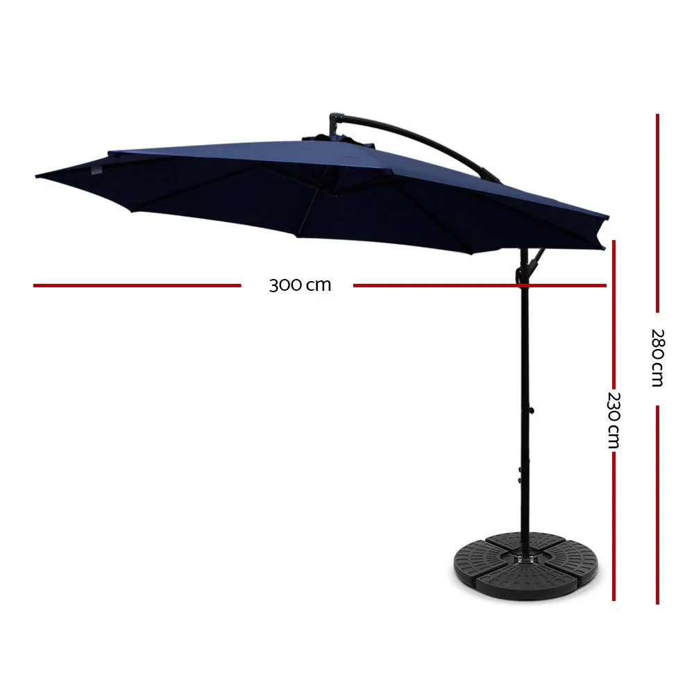 NNEDSZ 3M Umbrella with 48x48cm Base Outdoor Umbrellas Cantilever Sun Beach Garden Patio Navy
