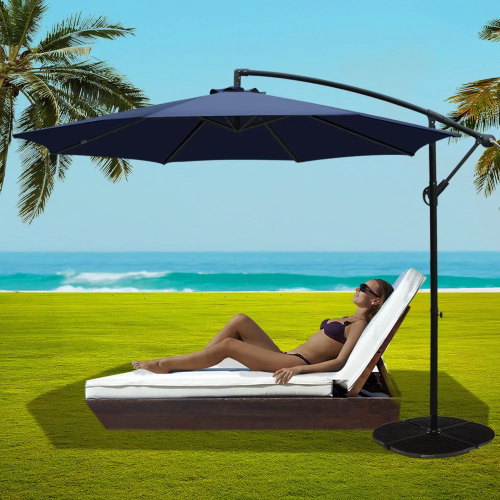 NNEDSZ 3M Umbrella with 48x48cm Base Outdoor Umbrellas Cantilever Sun Beach Garden Patio Navy