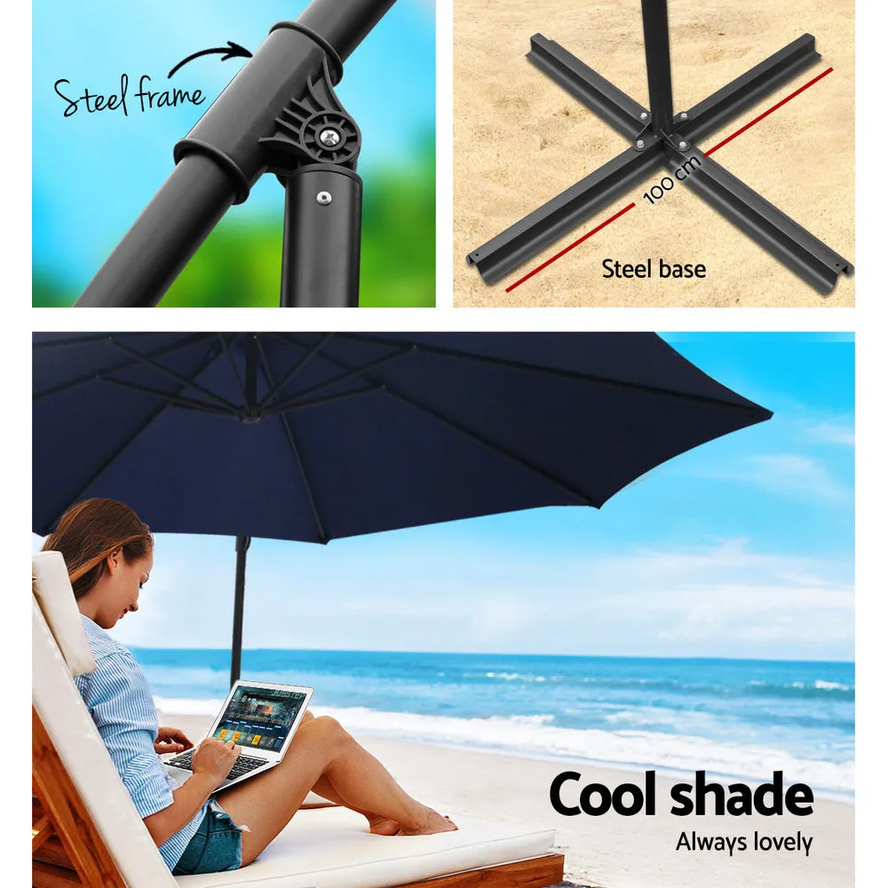 NNEDSZ 3M Umbrella with 48x48cm Base Outdoor Umbrellas Cantilever Sun Beach Garden Patio Navy