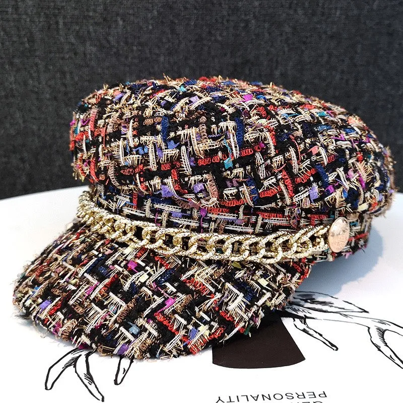 Octagonal hat spring and autumn red plaid hat
