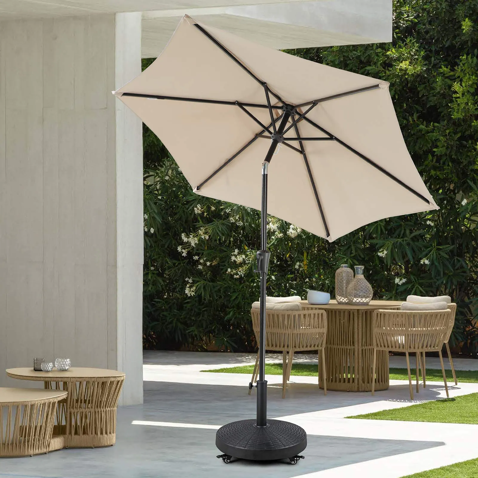 Patio Umbrella Base with Wheels, Heavy-Duty Stand Resin Weights for Outdoor Market Umbrella, 52lbs, Black/Bronze