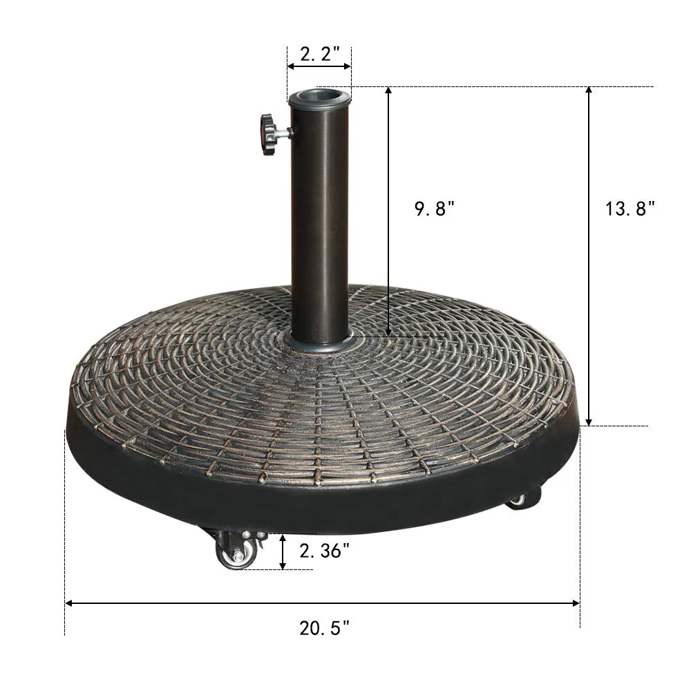 Patio Umbrella Base with Wheels, Heavy-Duty Stand Resin Weights for Outdoor Market Umbrella, 52lbs, Black/Bronze