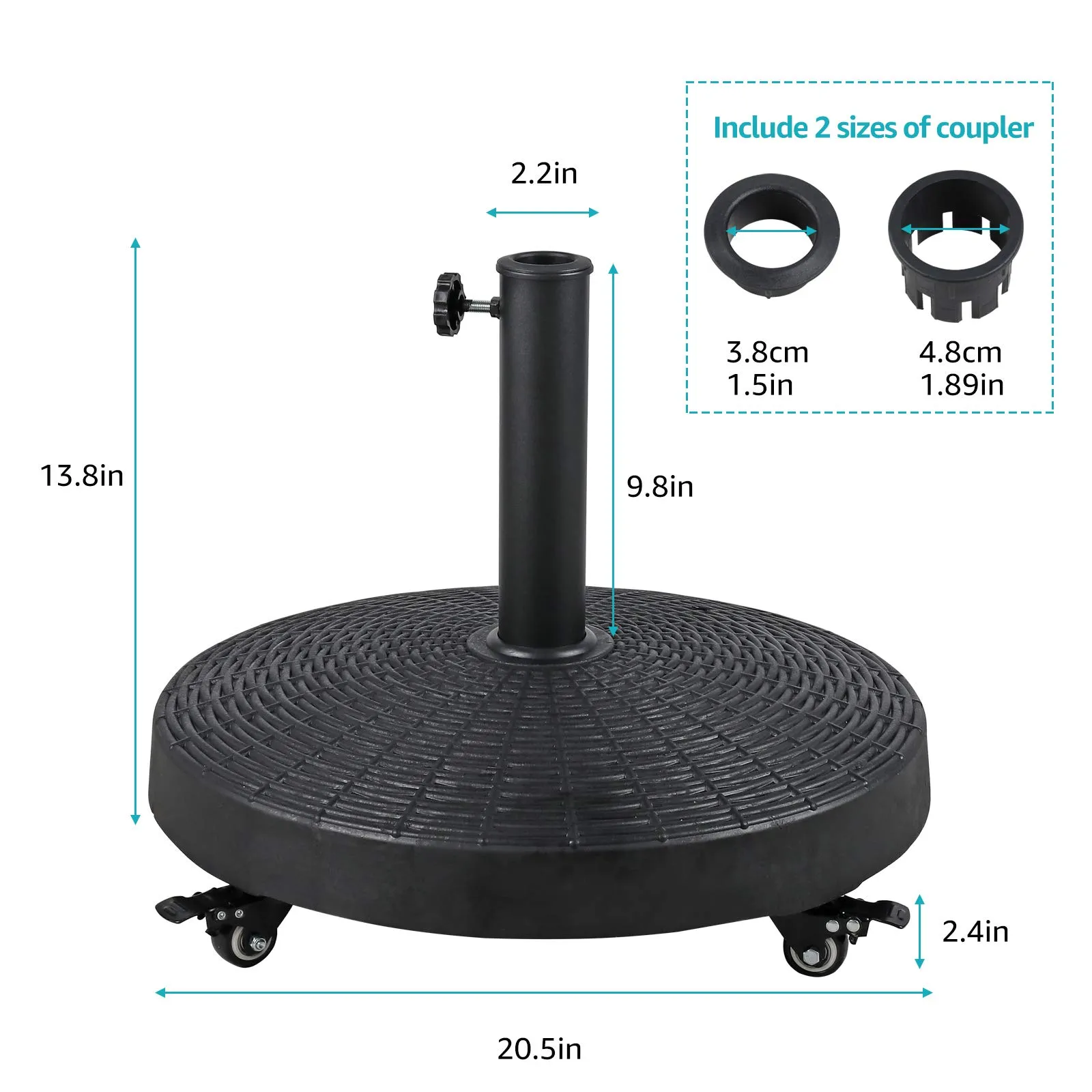 Patio Umbrella Base with Wheels, Heavy-Duty Stand Resin Weights for Outdoor Market Umbrella, 52lbs, Black/Bronze
