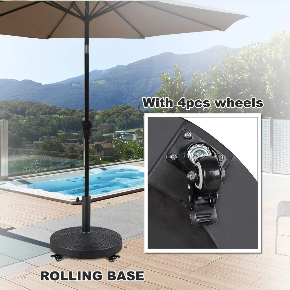 Patio Umbrella Base with Wheels, Heavy-Duty Stand Resin Weights for Outdoor Market Umbrella, 52lbs, Black/Bronze
