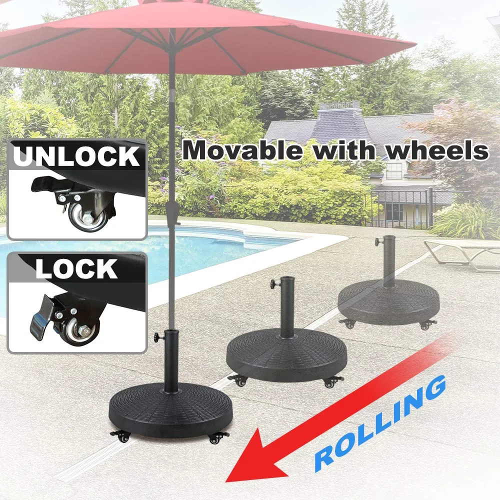 Patio Umbrella Base with Wheels, Heavy-Duty Stand Resin Weights for Outdoor Market Umbrella, 52lbs, Black/Bronze