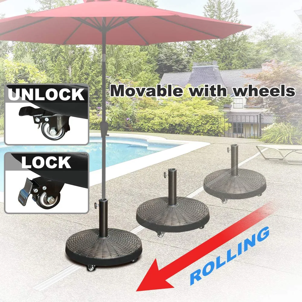 Patio Umbrella Base with Wheels, Heavy-Duty Stand Resin Weights for Outdoor Market Umbrella, 52lbs, Black/Bronze