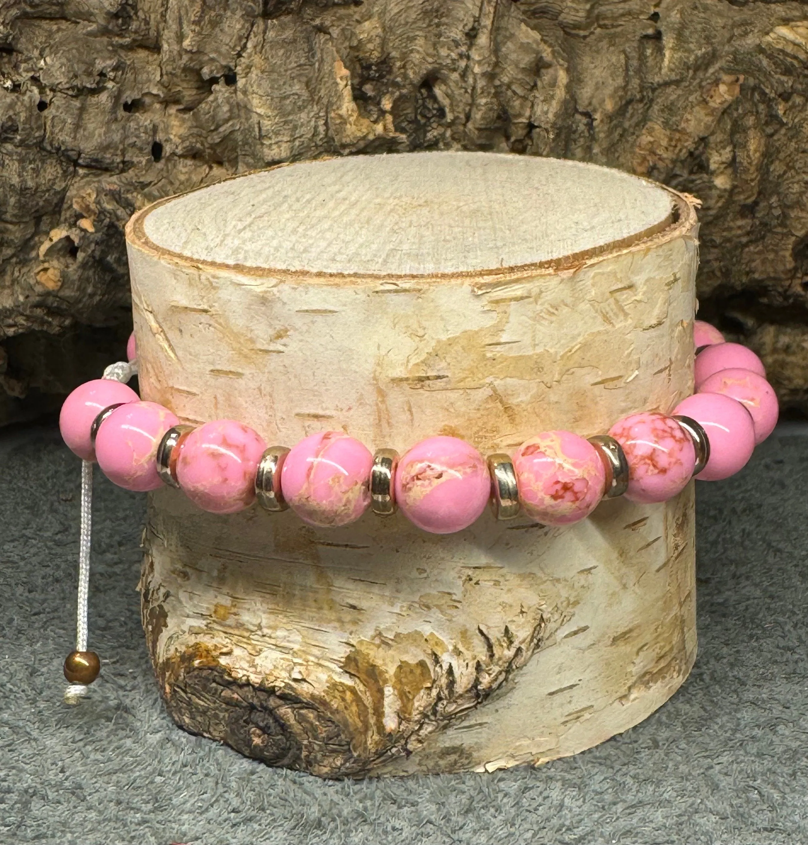 Pink abalone beads Macrame Beaded Adjustable Bracelet.