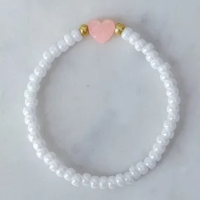 Pink opal heart beaded bracelet