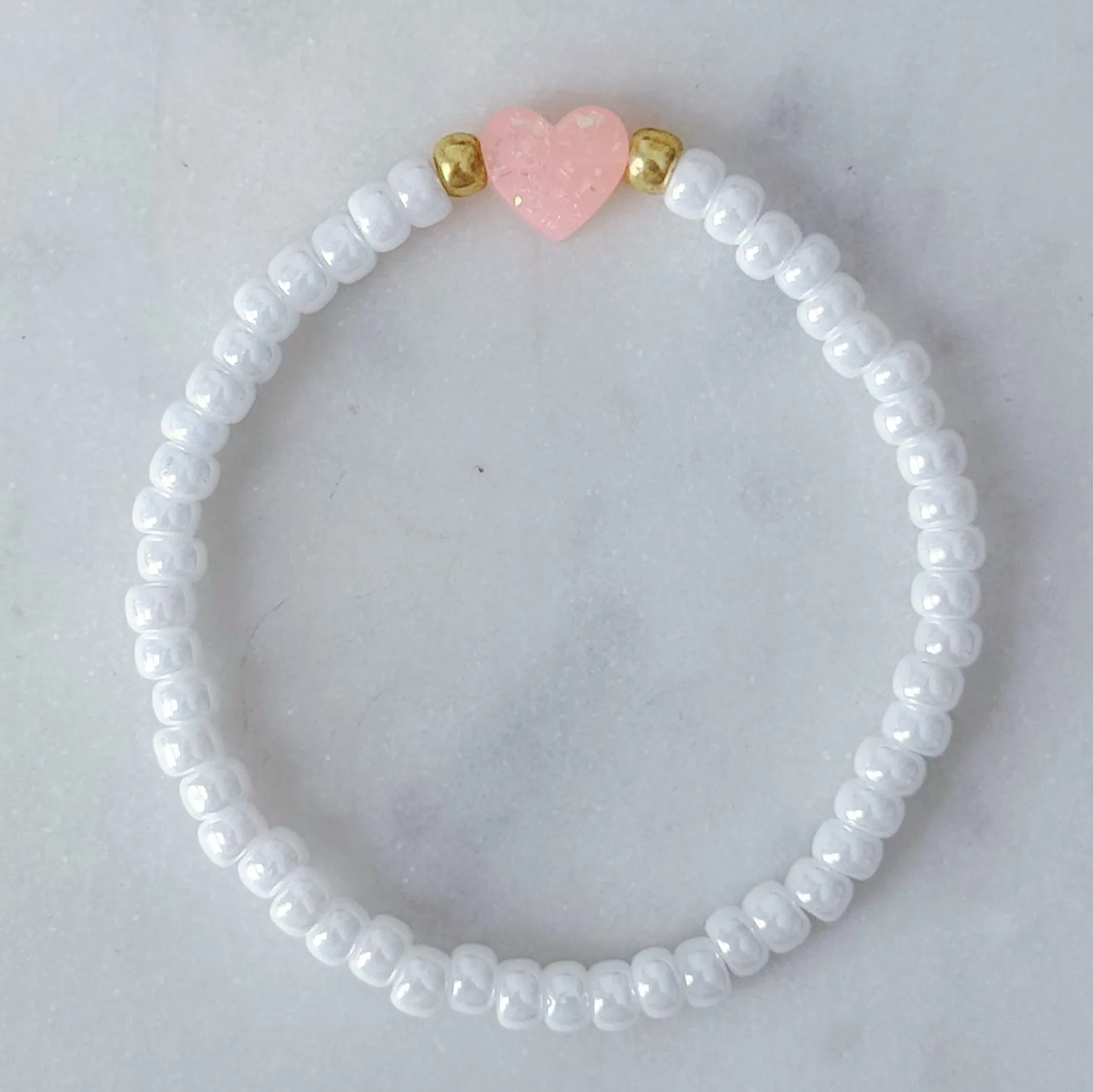 Pink opal heart beaded bracelet